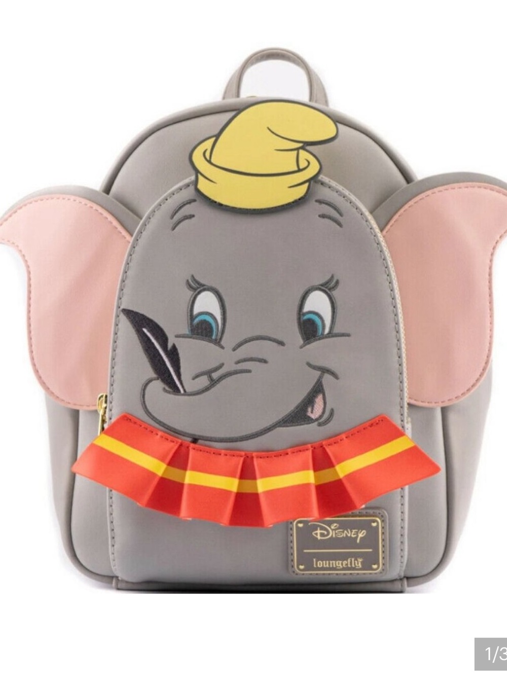 Loungefly rare Disney Grey Dumbo Mini Backpack with Pink Ears and Yellow Hat - Picture 3 of 4